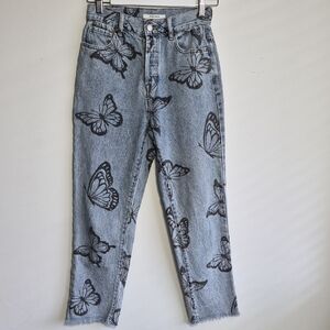 Butterfly Print High-Rise Women’s Jeans - Light Blue/Black
